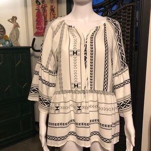 Bohemian Black and Cream Women's Blouse by Ichi